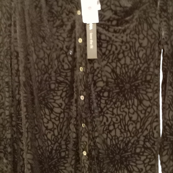 Intro. - NWT Black Velvet Burnout, Button Up, Long Sleeve Elastic Cuffs, Stretch - Picture 6 of 15